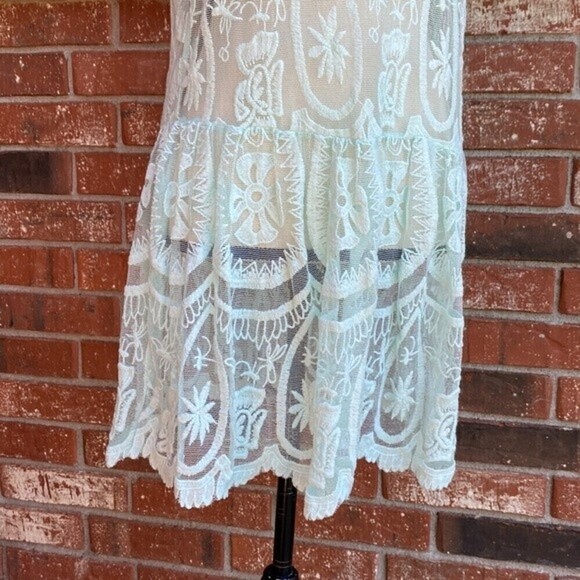 Jen's Pirate Booty Mint Green Lace Embroidered Drop Waist Mini Dress Women's SM - Picture 3 of 10
